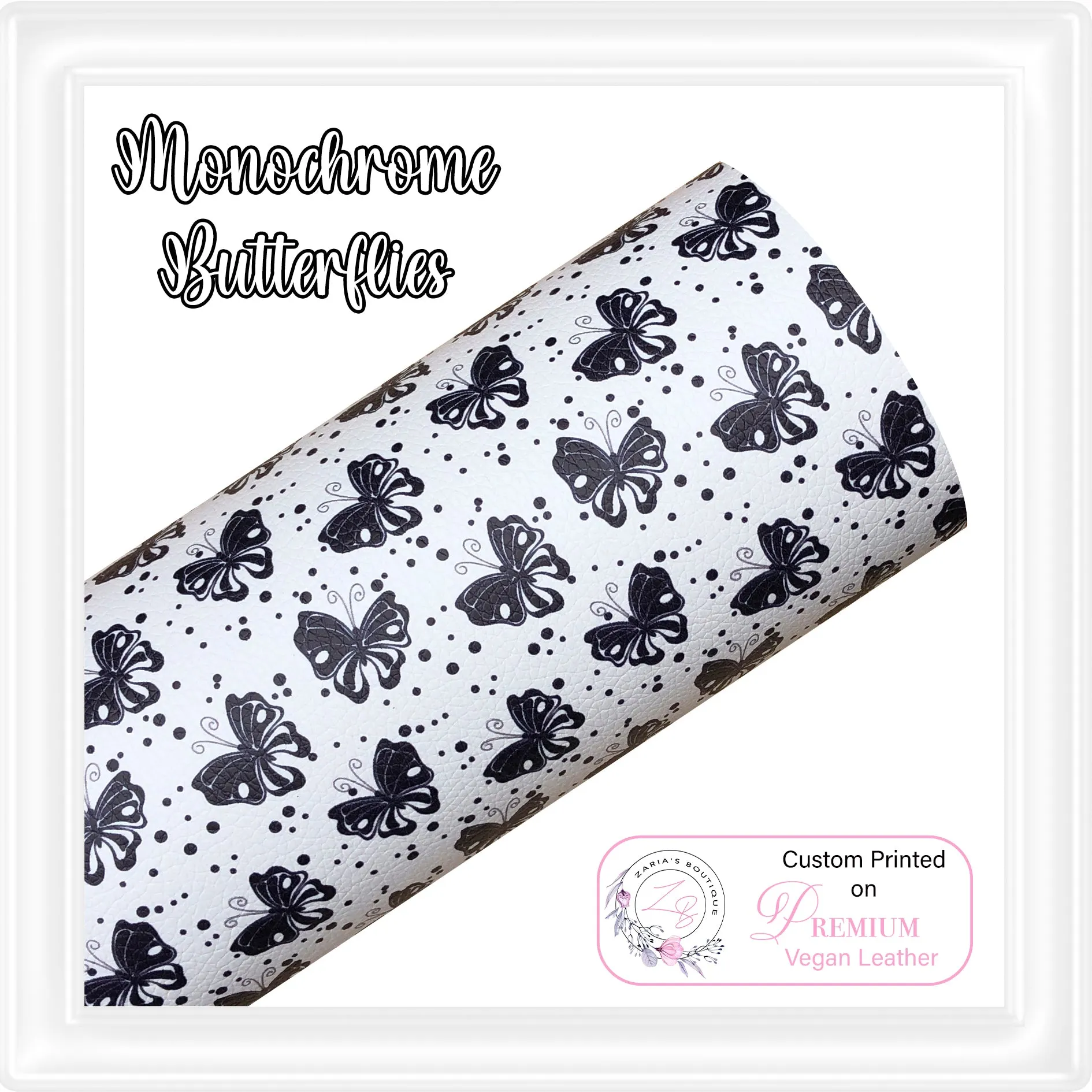 ⋅ Monochrome Butterflies ⋅ Premium Custom Vegan Faux Leathers