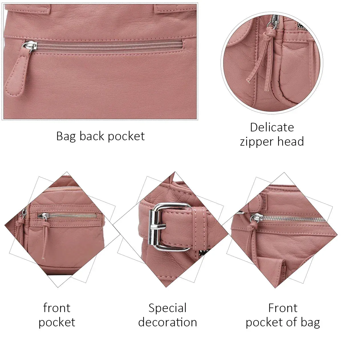 Multi-Pocket Crossbody Bag Soft Leather Shoulder Purse Bag