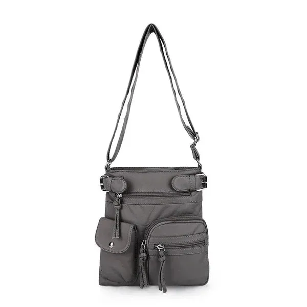 Multi-Pocket Crossbody Bag Soft Leather Shoulder Purse Bag
