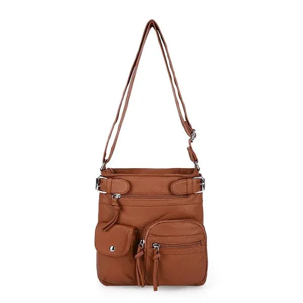 Multi-Pocket Crossbody Bag Soft Leather Shoulder Purse Bag