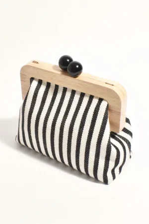 NEVE CANVAS STRIPE TIMBER CLUTCH (Black/White)