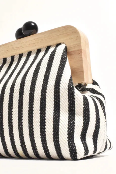 NEVE CANVAS STRIPE TIMBER CLUTCH (Black/White)