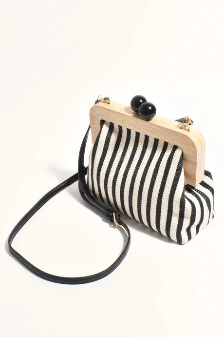 NEVE CANVAS STRIPE TIMBER CLUTCH (Black/White)