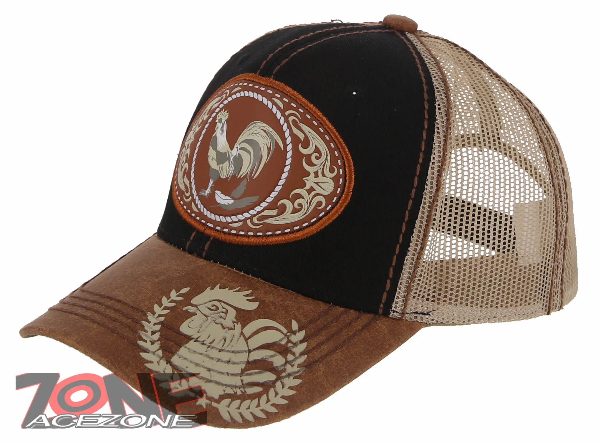 NEW! COCK ROOSTER FIGHT MESH TRUCKER SNAPBACK BASEBALL CAP HAT BLACK TAN