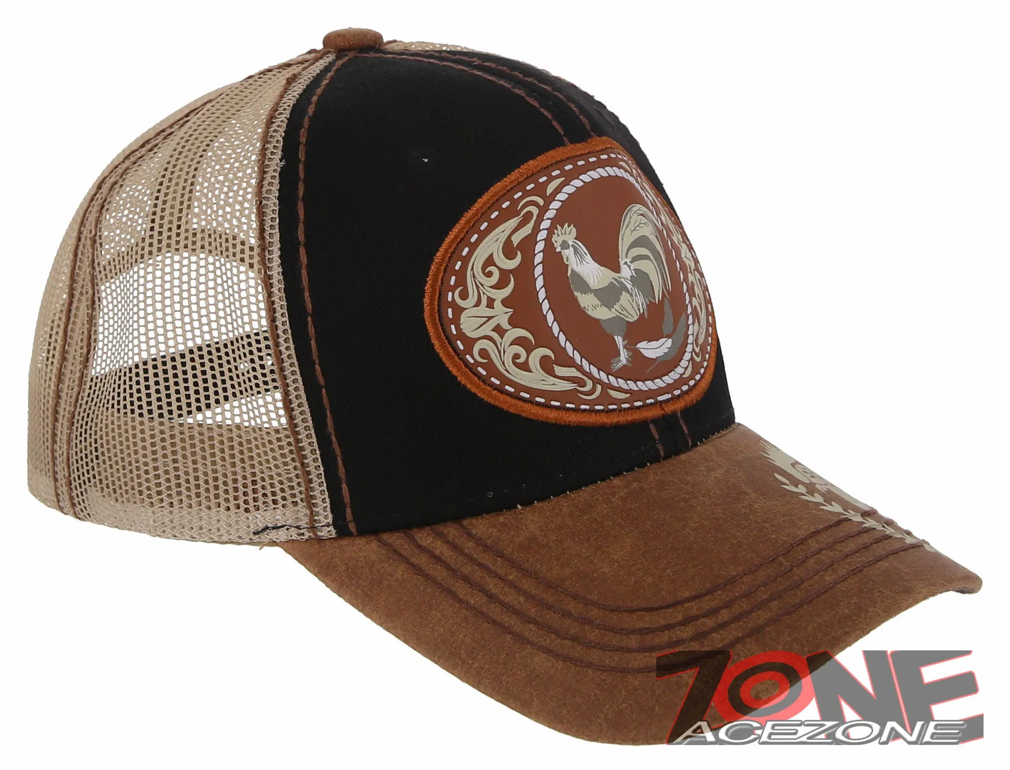 NEW! COCK ROOSTER FIGHT MESH TRUCKER SNAPBACK BASEBALL CAP HAT BLACK TAN