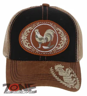 NEW! COCK ROOSTER FIGHT MESH TRUCKER SNAPBACK BASEBALL CAP HAT BLACK TAN