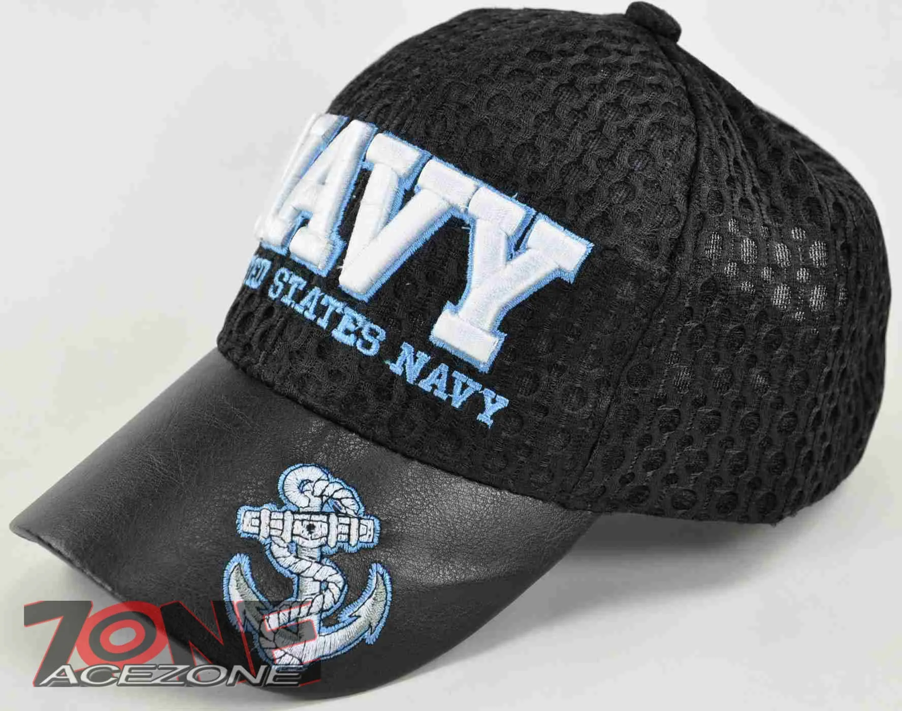 NEW! MESH W/LEATHER US NAVY USN CAP HAT BLACK