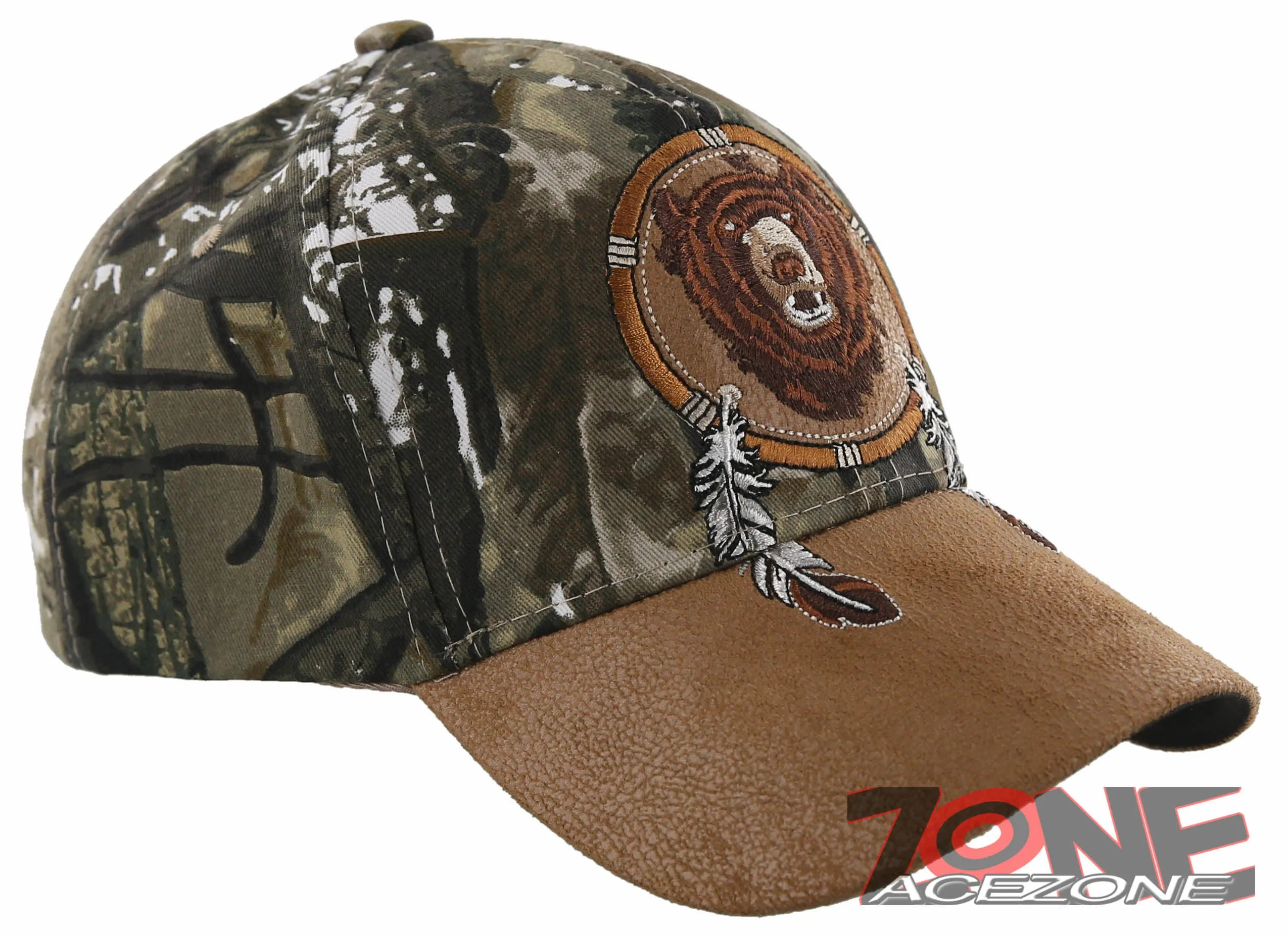 NEW! NATIVE PRIDE BEAR FEATHERS FAUX LEATHER BASEBALL CAP HAT CAMO