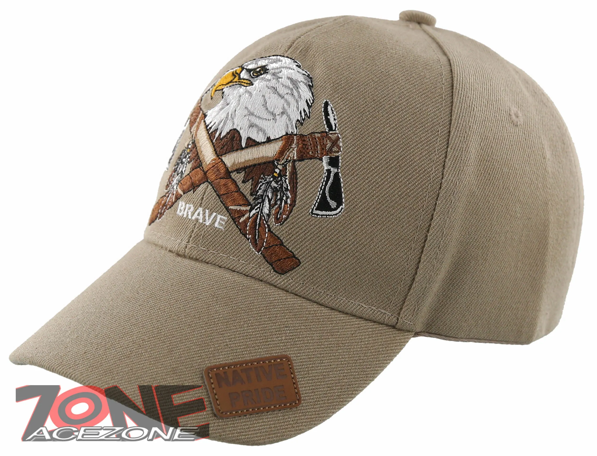 NEW! NATIVE PRIDE BRAVE AXE EAGLE BASEBALL CAP HAT TAN
