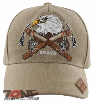 NEW! NATIVE PRIDE BRAVE AXE EAGLE BASEBALL CAP HAT TAN