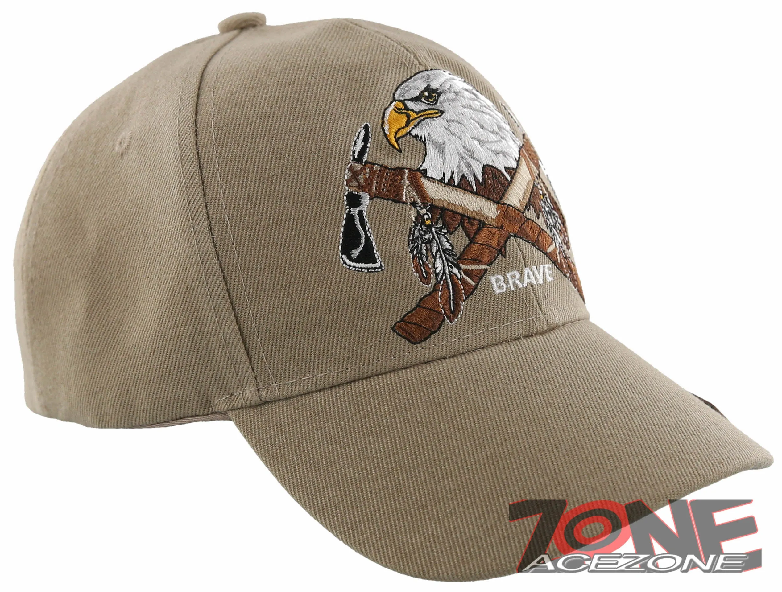 NEW! NATIVE PRIDE BRAVE AXE EAGLE BASEBALL CAP HAT TAN