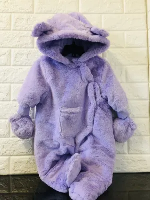 New Nordstrom Urban Republic Super Cozy Faux Fur Snap Closure One Piece Bunting In Lilac, includes Mitts, Sz 6 Months!