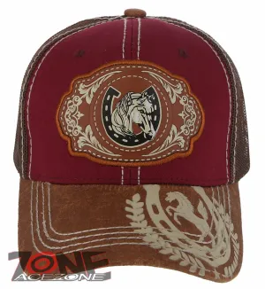 NEW! RODEO HORSE SHOE MESH TRUCKER SNAPBACK BASEBALL CAP HAT BURGUNDY