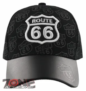 NEW! US ROUTE 66 THE MOTHER ROAD USA FAUX LEATHER BALL CAP HAT BLACK