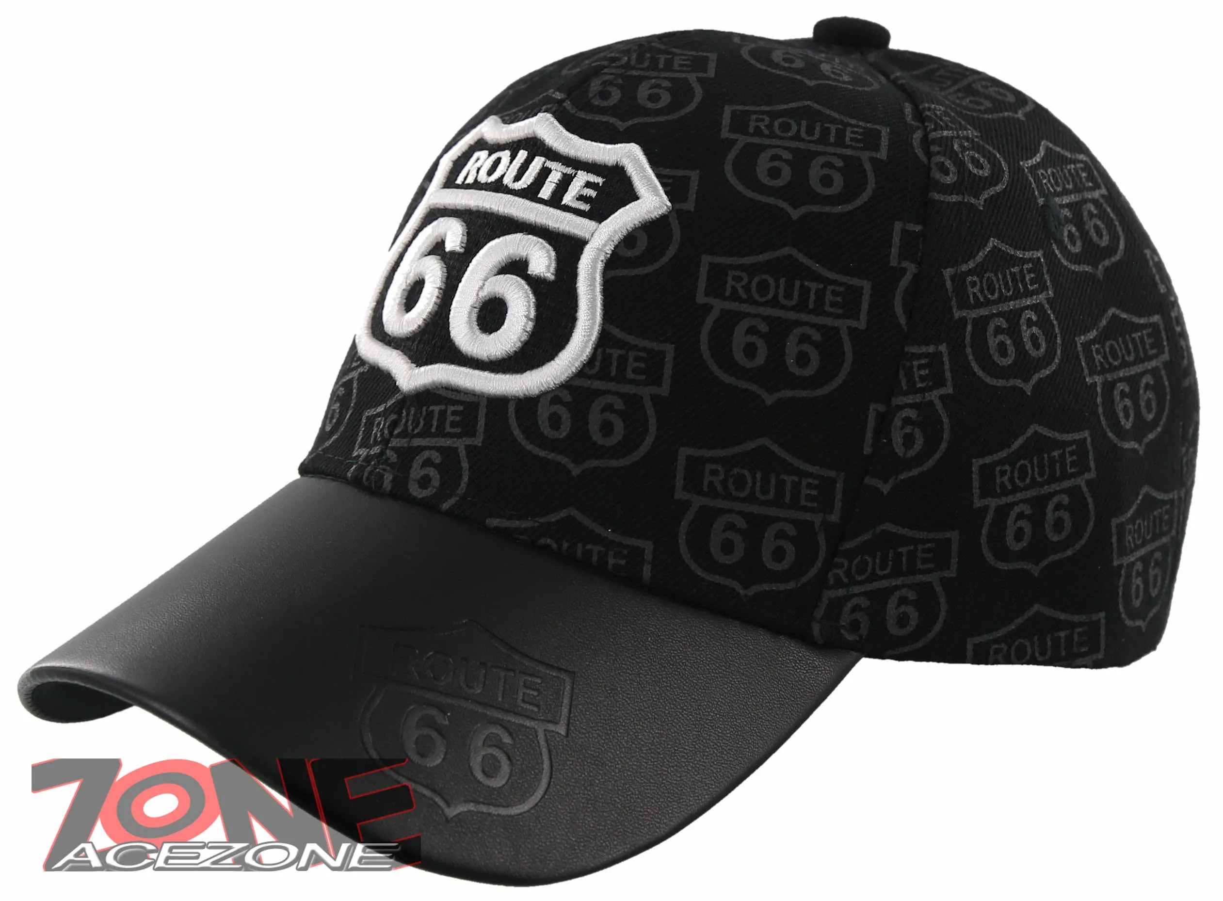 NEW! US ROUTE 66 THE MOTHER ROAD USA FAUX LEATHER BALL CAP HAT BLACK