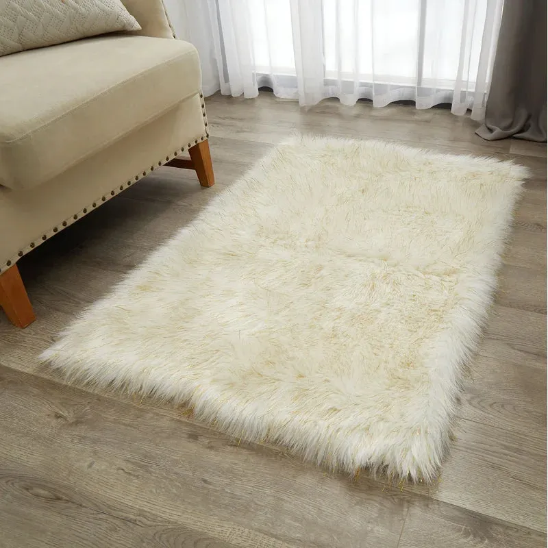 New Wayfair Stratford Park Lexie Sheepskin Faux Fur Shaggy Area Rug, Gold tinsel accents, 30 x 46 Retails $96 