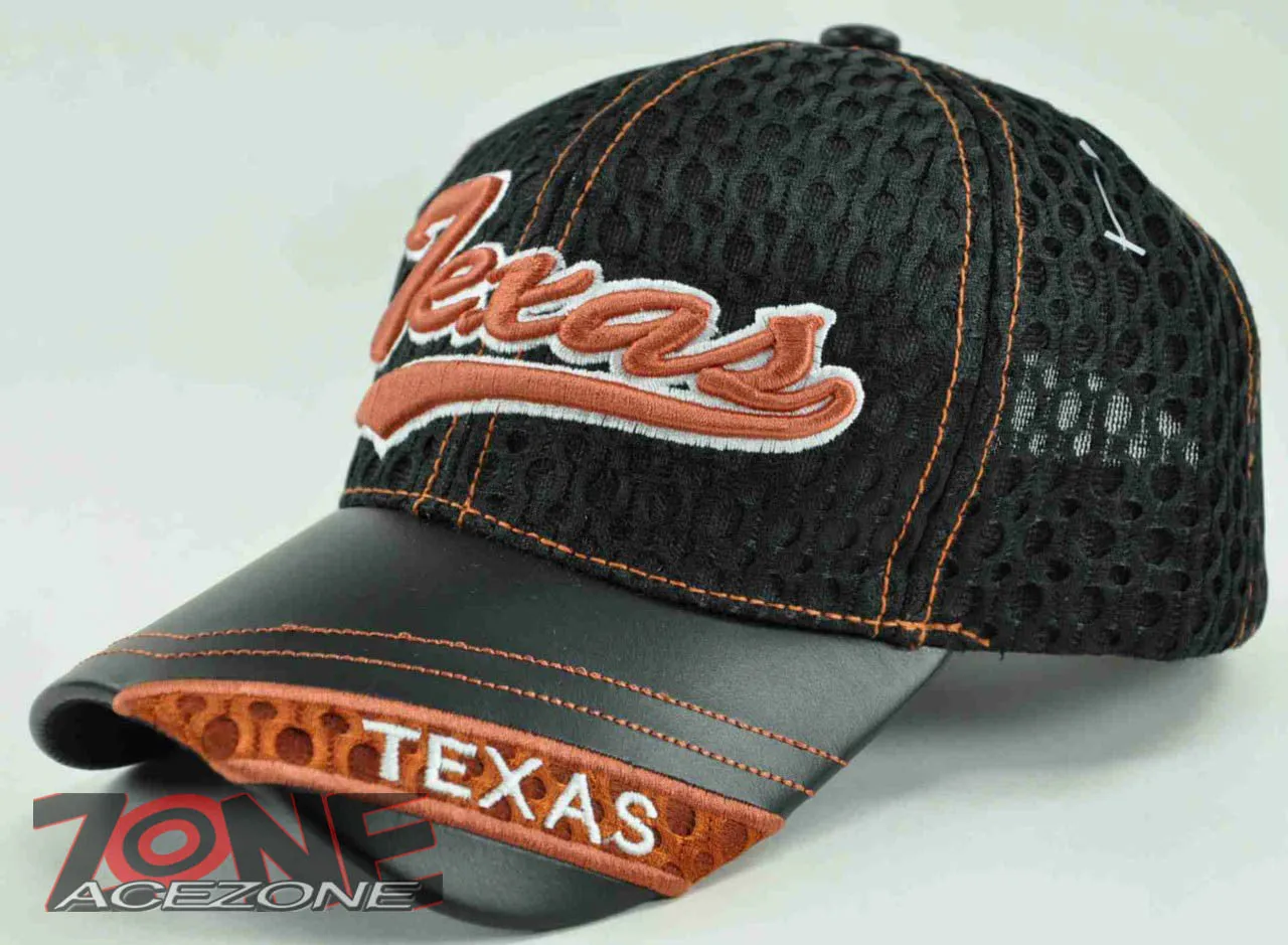 NEW! W/LEATHER TEXAS TX MESH CAP HAT BLACK