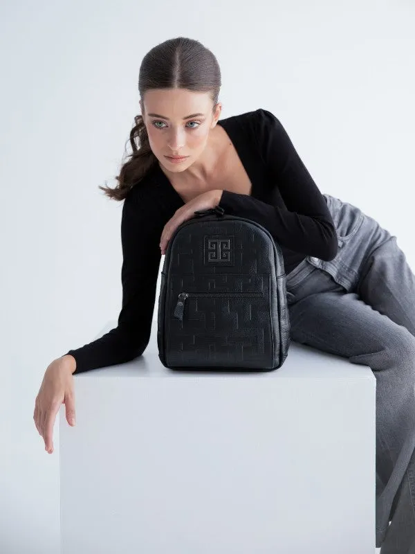 NIRIIDA Small – Embossed LEATHER – CLASSIC Pattern – Black – Backpack
