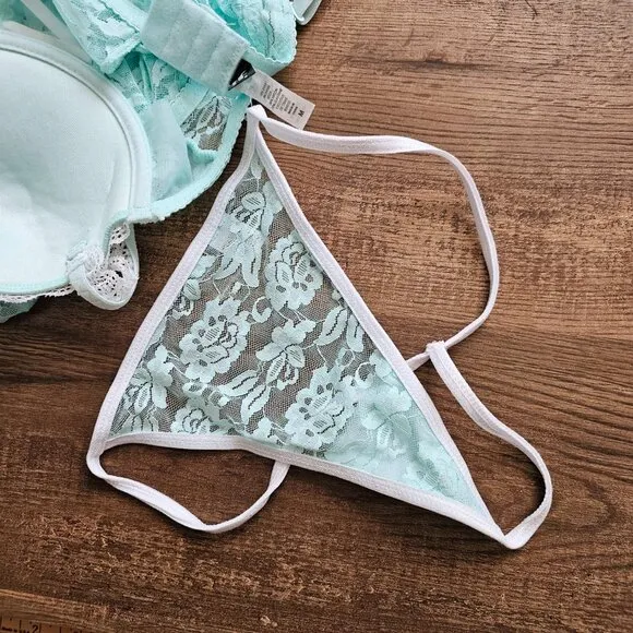 NWOT! 2PC SET Cassandra Intimates Lace Babydoll   String, M, Misty Teal
