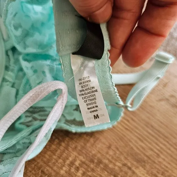 NWOT! 2PC SET Cassandra Intimates Lace Babydoll   String, M, Misty Teal