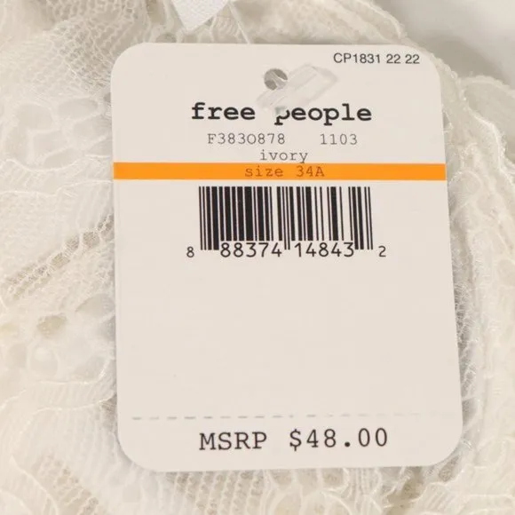 NWT Free People Bra Lace Plunge in Ivory/White