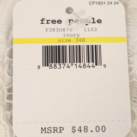 NWT Free People Bra Lace Plunge in Ivory/White