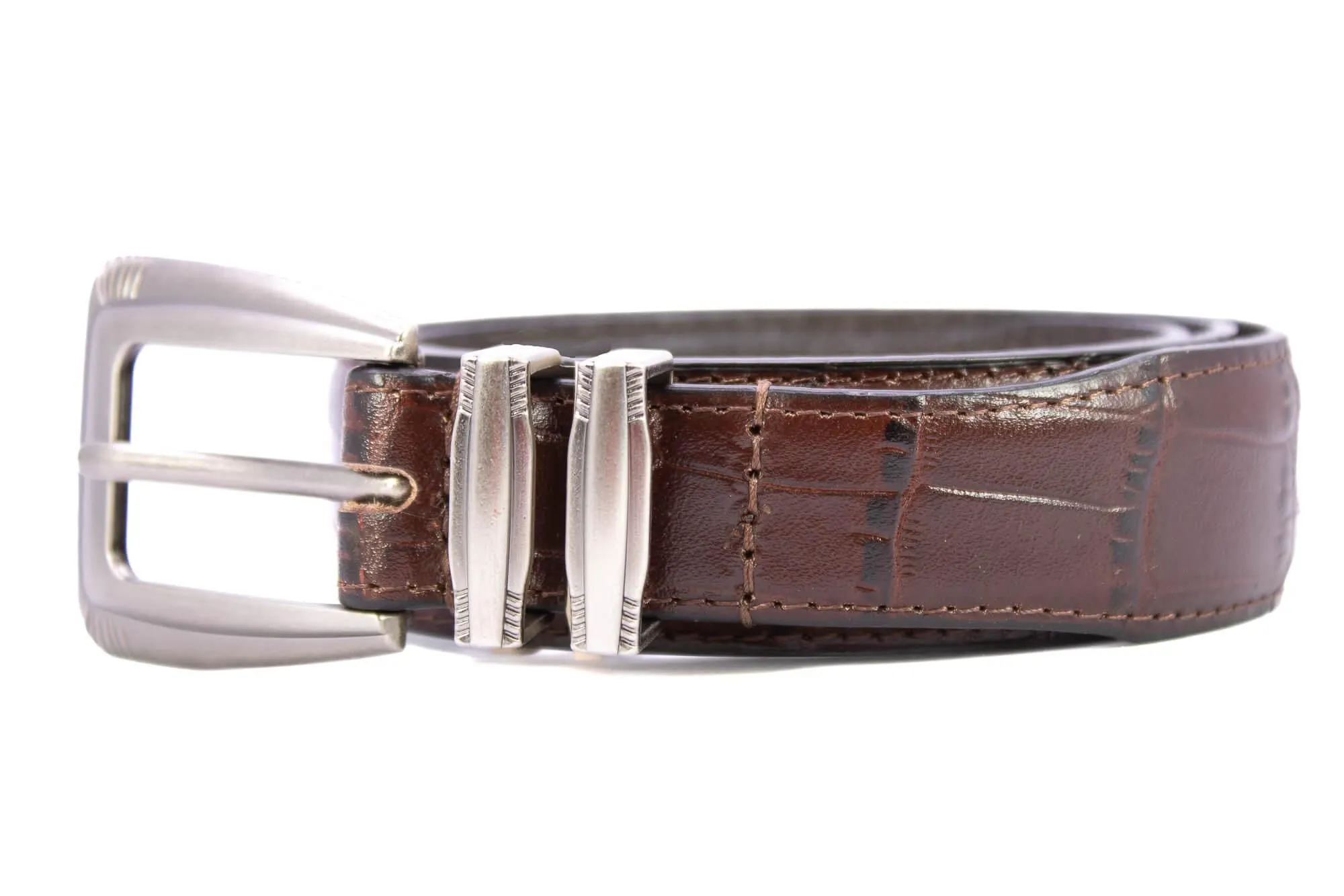 Oklahoma Sooners Men's Collegiate Croc Leather Belt. Sooners Gift. Oklahoma Belt. Brown Croc Pattern Full Grain Finish With Metal Emblem Conchos.