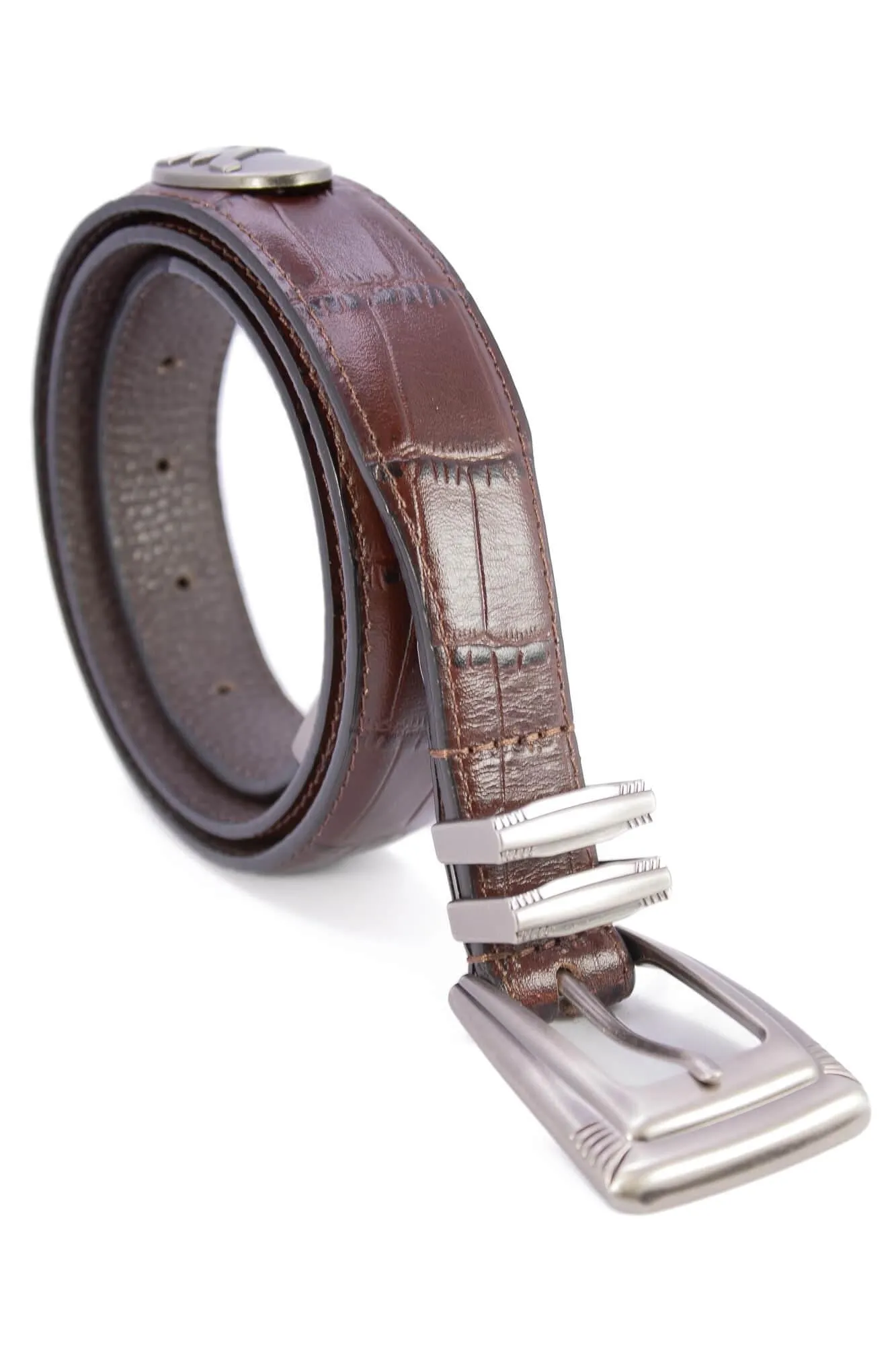 Oklahoma Sooners Men's Collegiate Croc Leather Belt. Sooners Gift. Oklahoma Belt. Brown Croc Pattern Full Grain Finish With Metal Emblem Conchos.