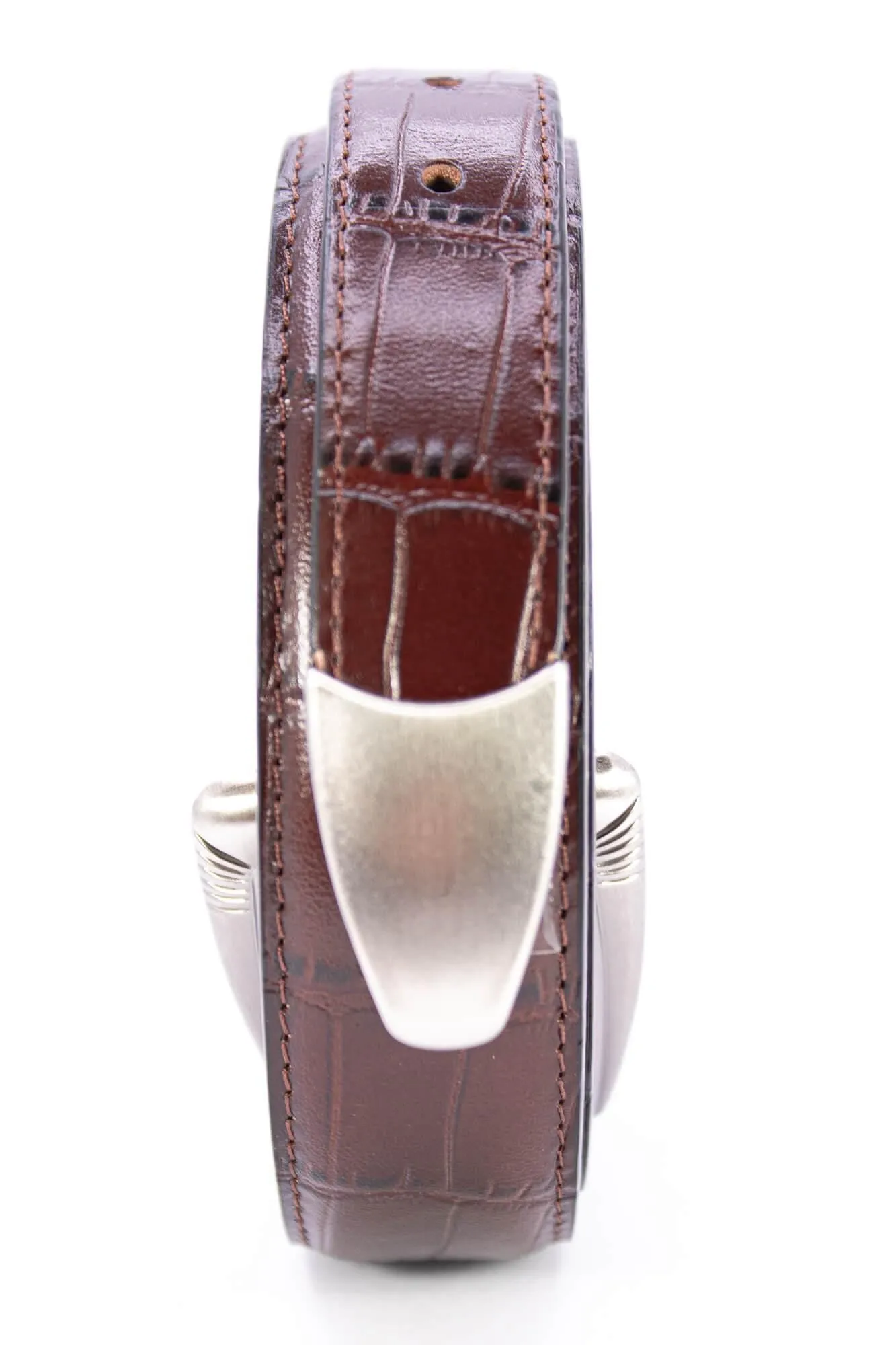 Oklahoma Sooners Men's Collegiate Croc Leather Belt. Sooners Gift. Oklahoma Belt. Brown Croc Pattern Full Grain Finish With Metal Emblem Conchos.