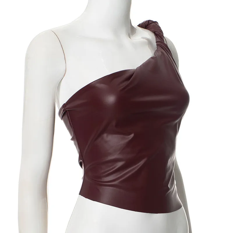 One Strap Faux Leather Top