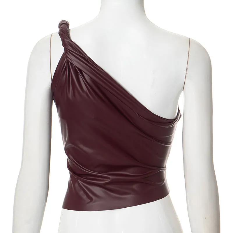 One Strap Faux Leather Top
