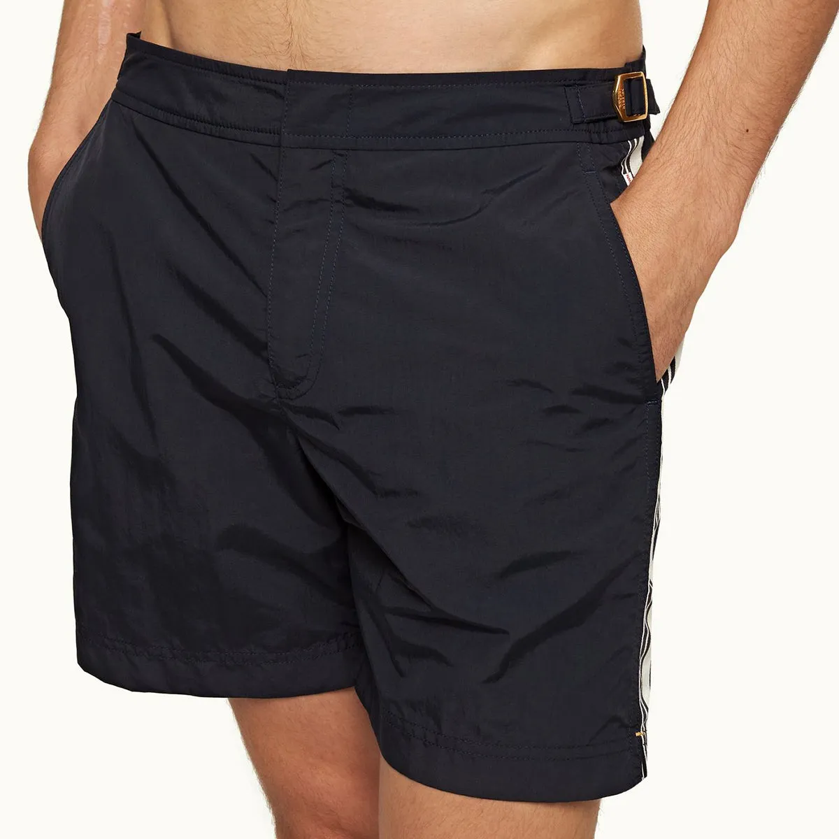 Orlebar Brown -  Bulldog Border Tape Swim Shorts in Navy