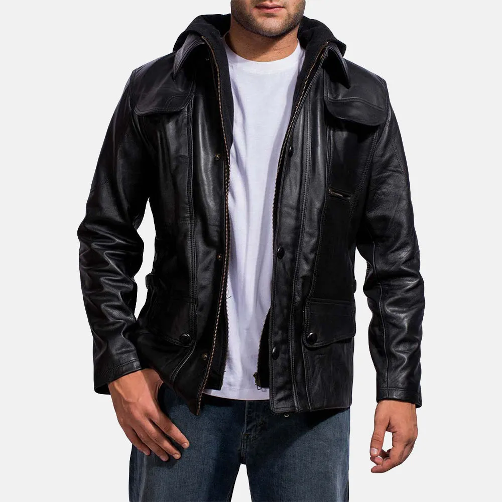 Outlaw Hooded Black Leather Jacket