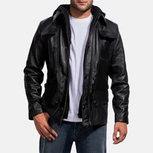 Outlaw Hooded Black Leather Jacket