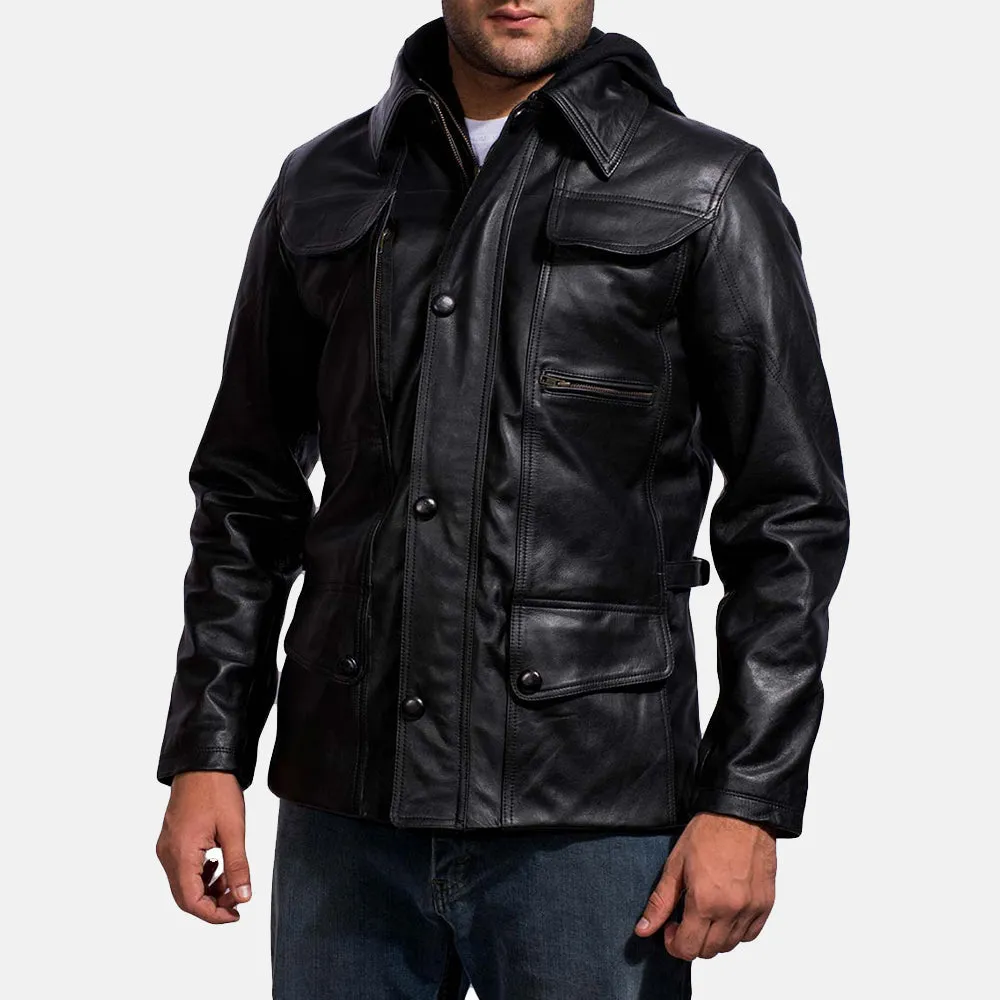 Outlaw Hooded Black Leather Jacket