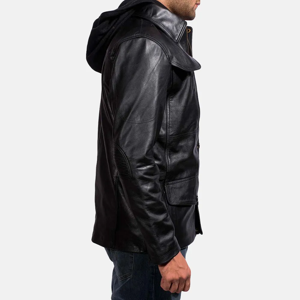 Outlaw Hooded Black Leather Jacket