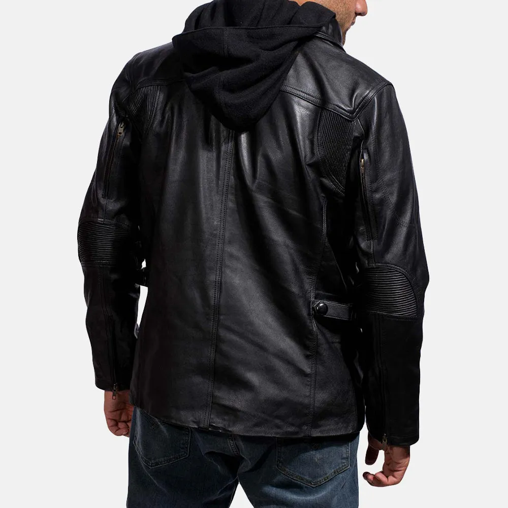 Outlaw Hooded Black Leather Jacket