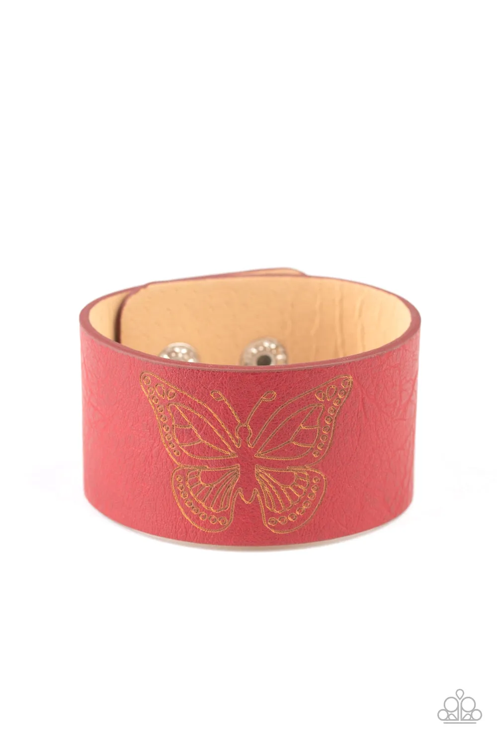 Paparazzi Flirty Flutter - Red Butterfly Wrap Bracelet