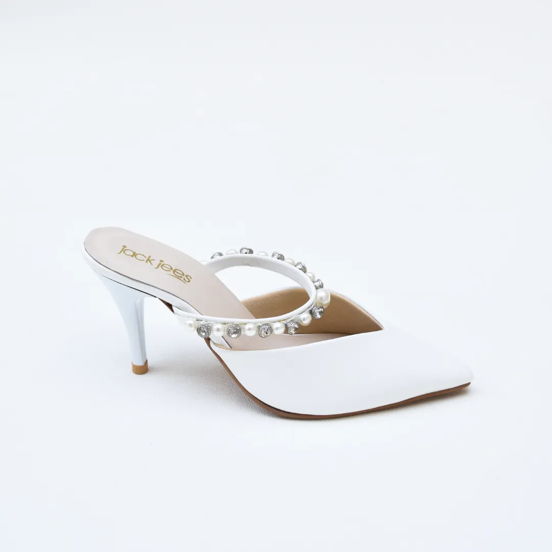 Pearl Charm Heels White