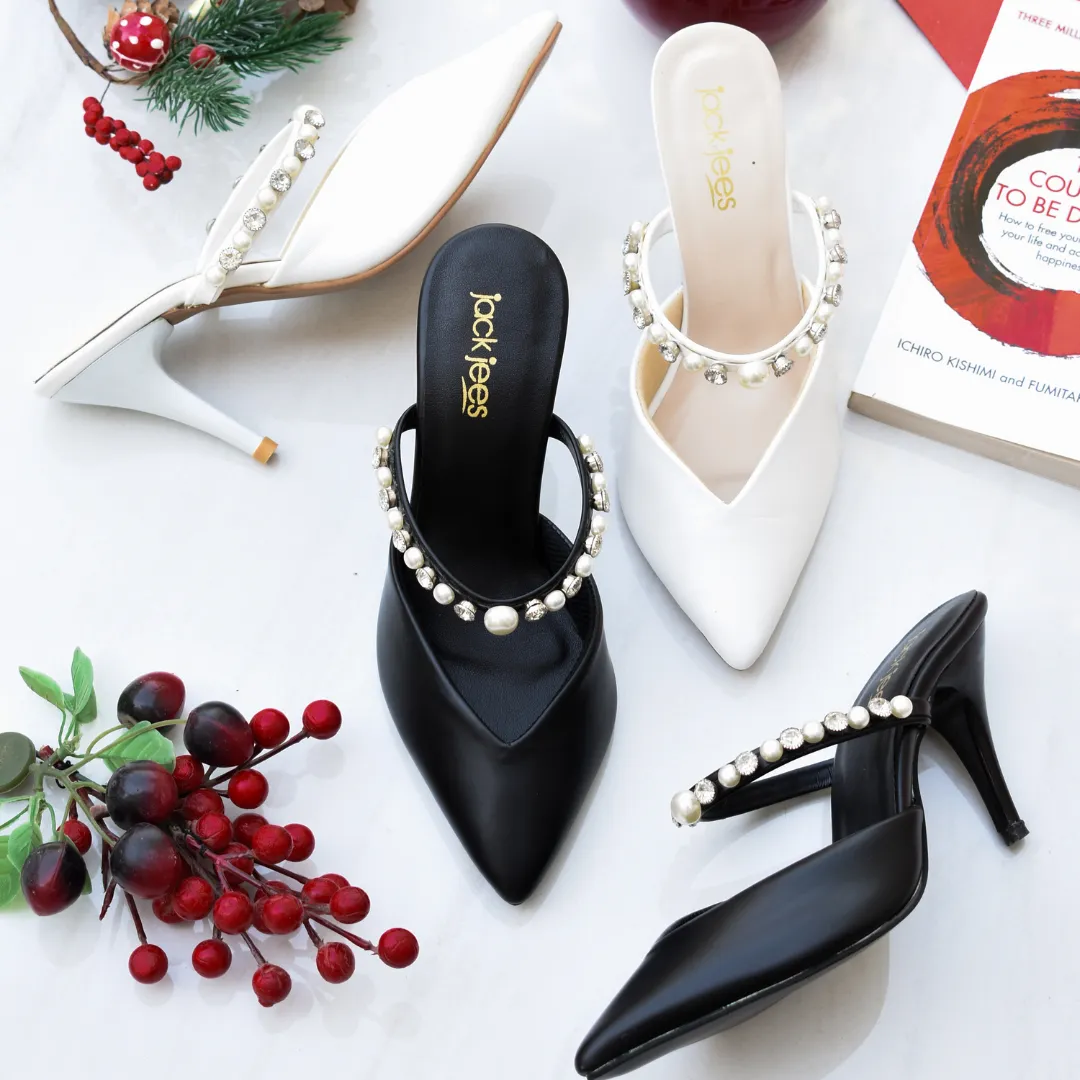 Pearl Charm Heels White