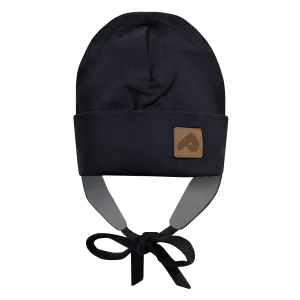 Perlimpinpin Jersey Hat with Fleece Lining and Strings - Black