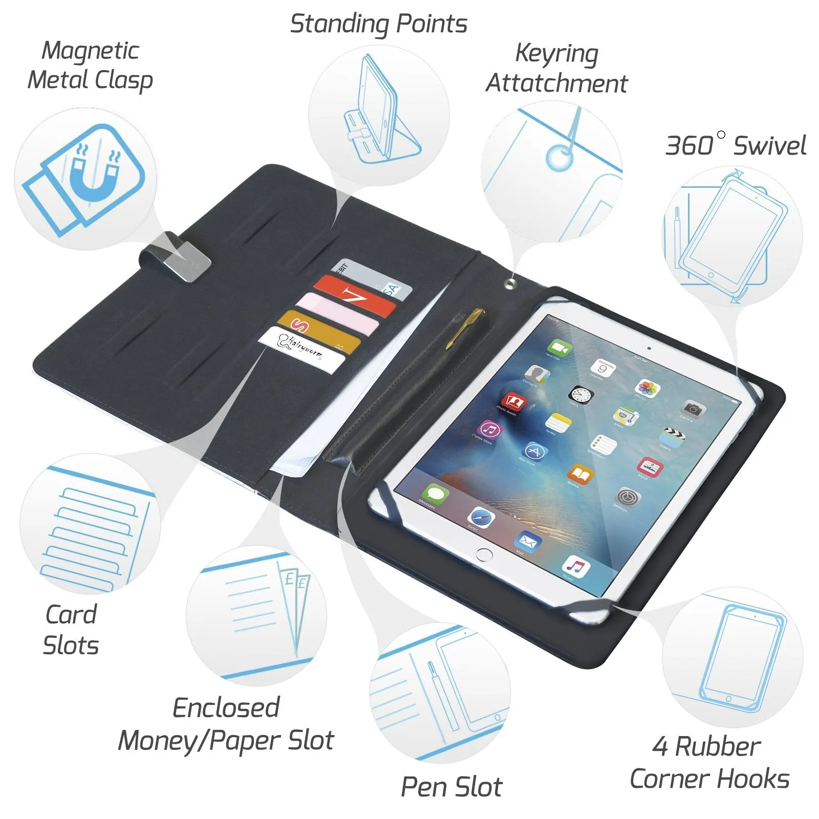Personalised Amazon Universal Leather Tablet Case With Purple Strip Marble