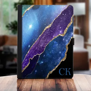 Personalised Asus Universal Leather Tablet Case With Blue Stripe Marble