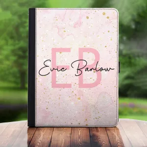 Personalised Microsoft Universal Leather Tablet Case With Pink Speckle Marble