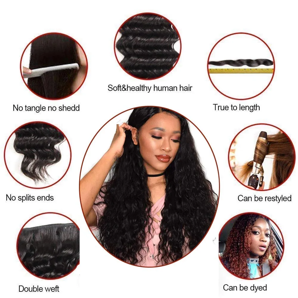 Peruvian Deep Wave Bundles With 4×4 Closure 10A Grade 100% Human Remy Hair MYLOCKME