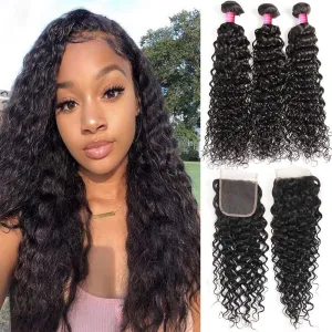 Peruvian Deep Wave Bundles With 4×4 Closure 10A Grade 100% Human Remy Hair MYLOCKME