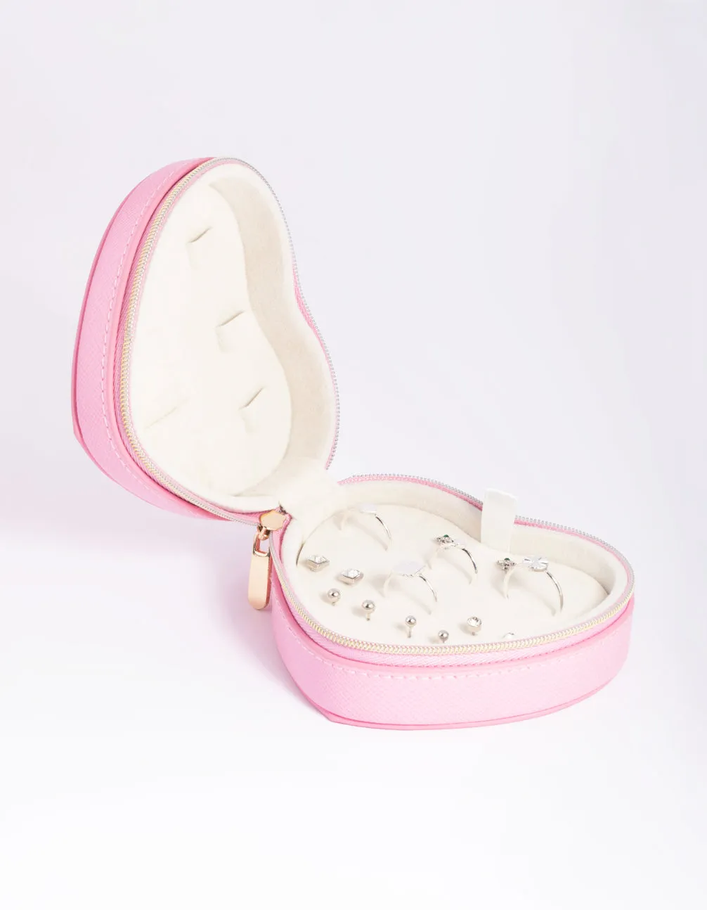 Pink Faux Leather Heart Travel Jewellery Box
