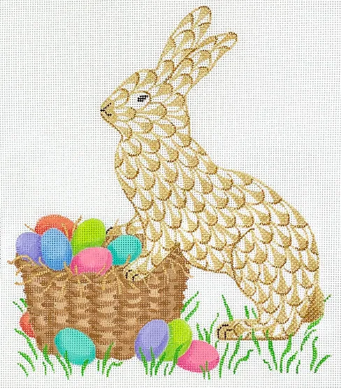 PL-512: Golden Fishnet Easter Bunny with Basket of Eggs