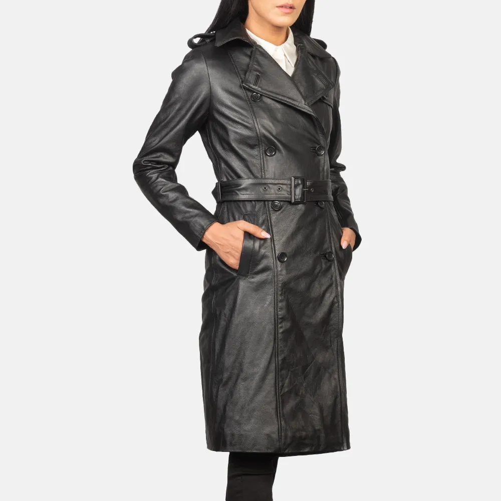 Plucky Double Breasted Leather Coat