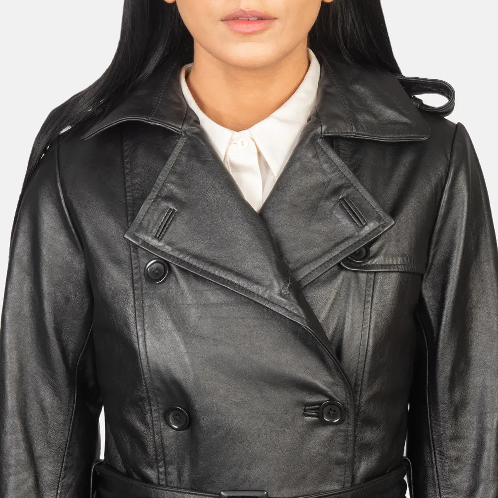 Plucky Double Breasted Leather Coat